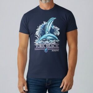 Sherry’s Best Vintage 90’s T-Shirt York Beach Maine Dolphin Navy Blue Mens Sz XL
